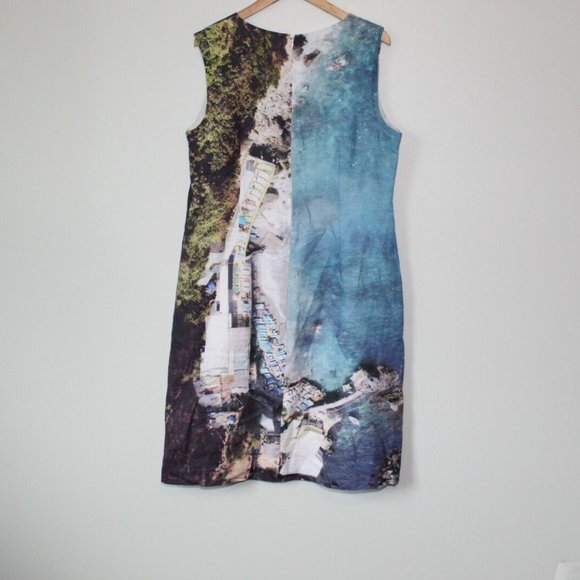 Lafayette 148 New York 100% Linen Beach Scene Shift Sheath Dress Size 14 H13021 - Picture 6 of 9